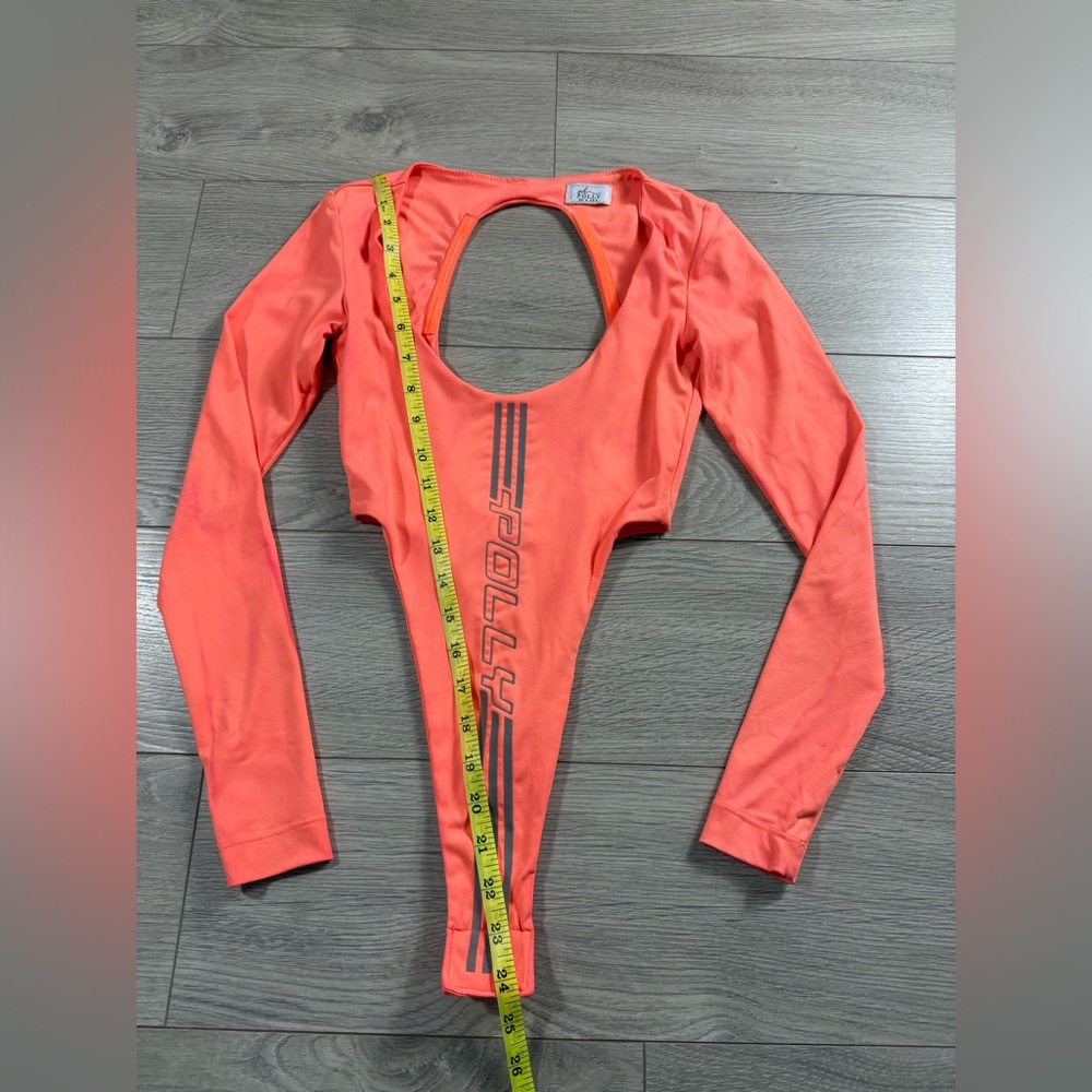 Oh polly High Cut Leg Orange Reflective Long Sleeve Bodysuit - Picture 7 of 13